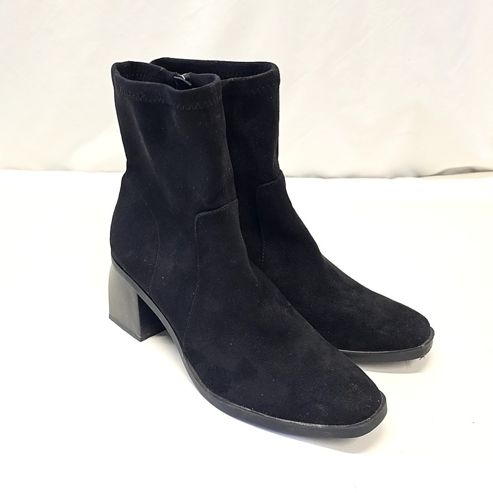 Anne Klein Astrid Boots Women 9M Black Textile Block Heel Square Toe Ankle Boot